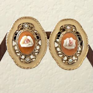 1928 Cameo Rose Clip-On Earrings